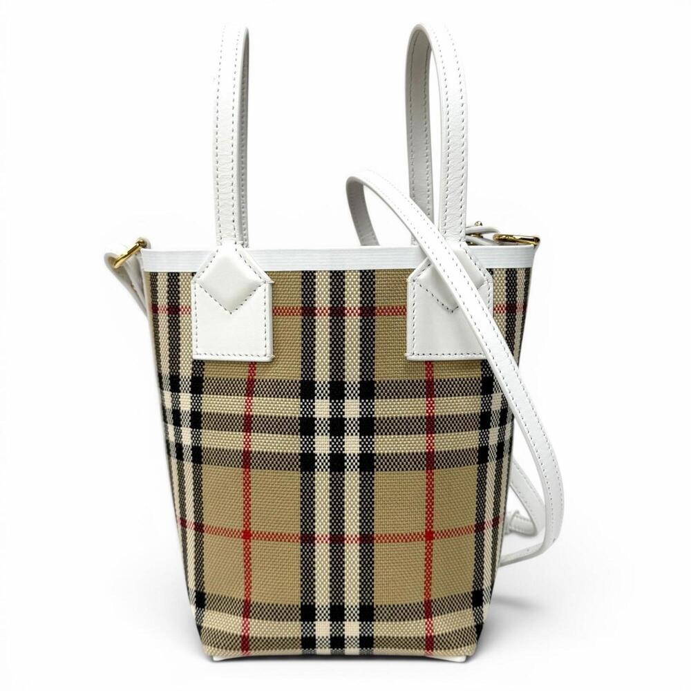 Burberrys 8072348 Canvas Nova Check Pattern Leather Trim Mini London Tote 2-W...